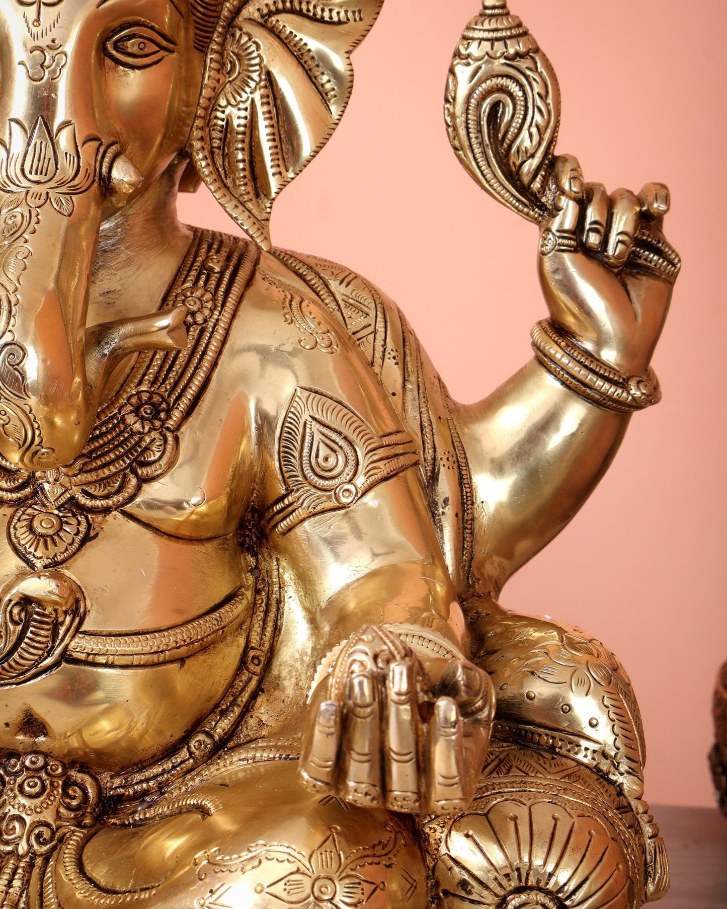 Pure Brass Lord Ganesha Seated on Throne Statue - 18" - Budhshiv.com