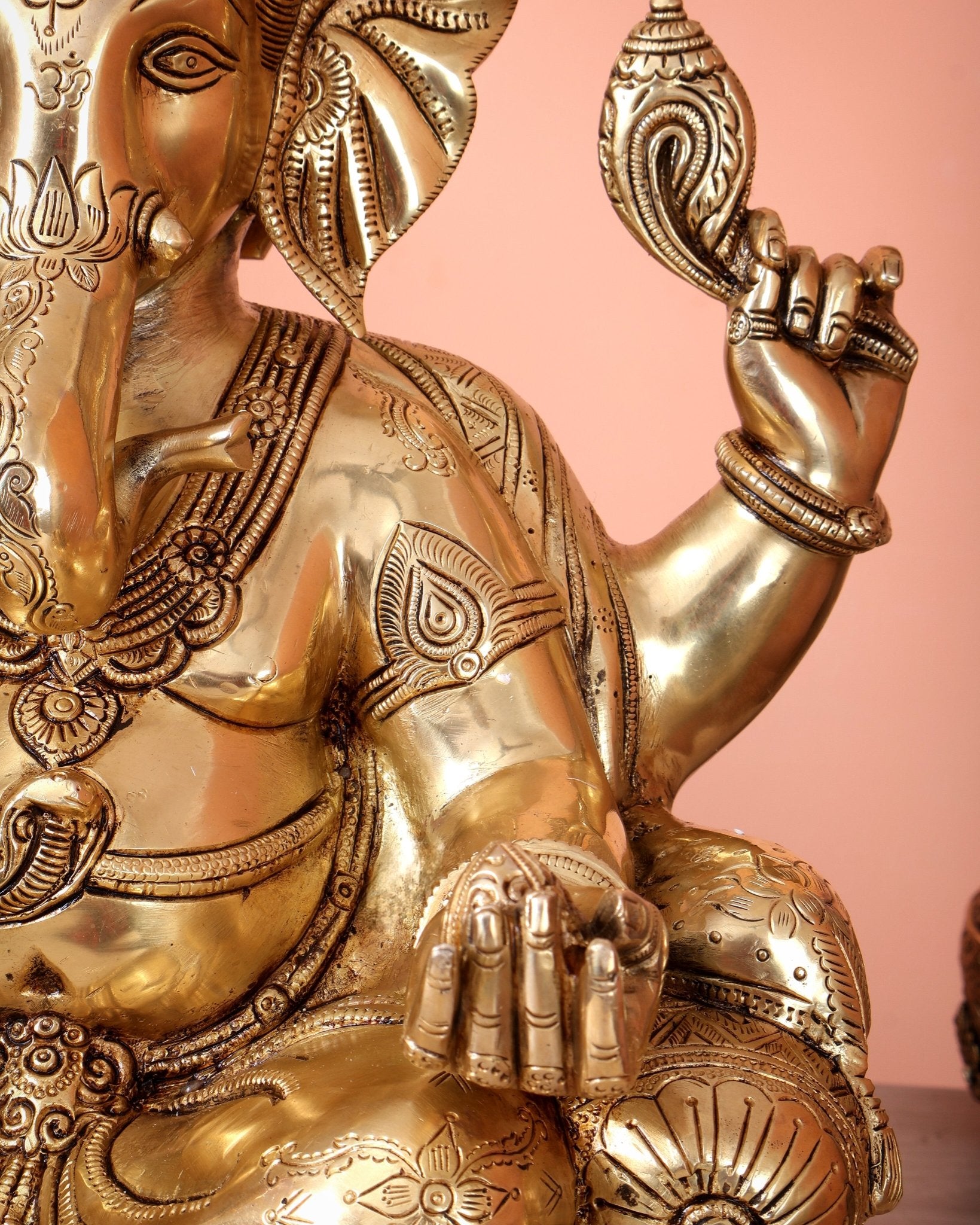 Pure Brass Lord Ganesha Seated on Throne Statue - 18" - Budhshiv.com