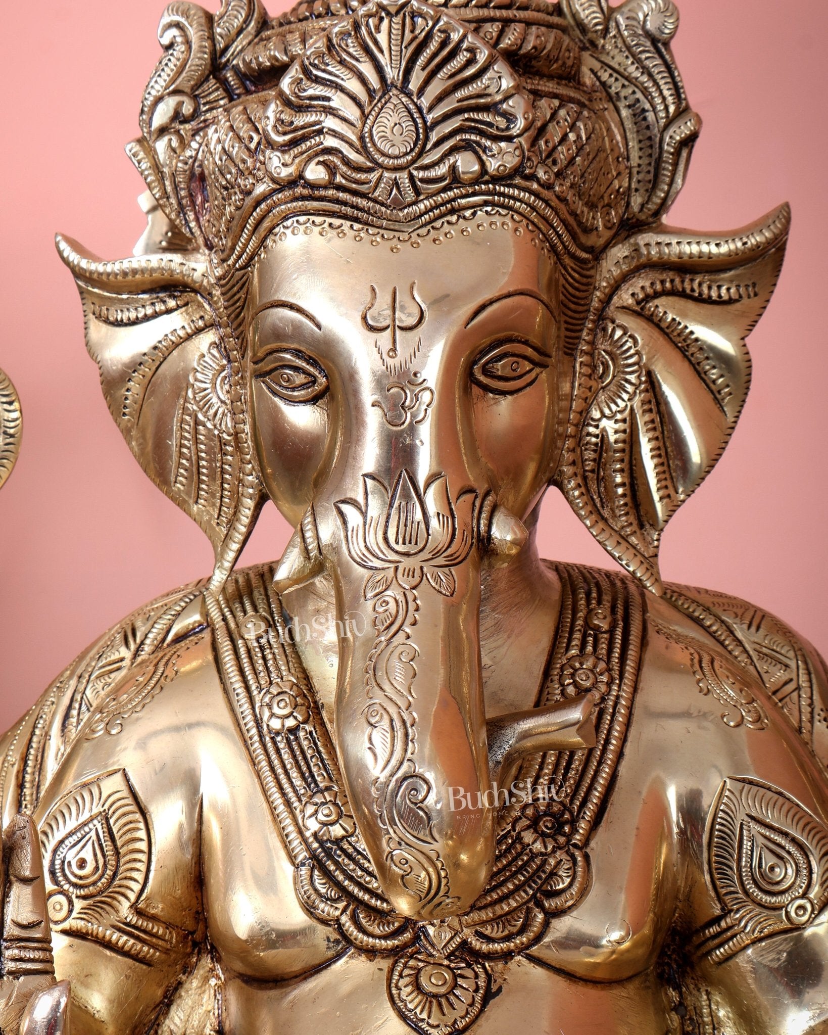 Pure Brass Lord Ganesha Seated on Throne Statue - 18" - Budhshiv.com