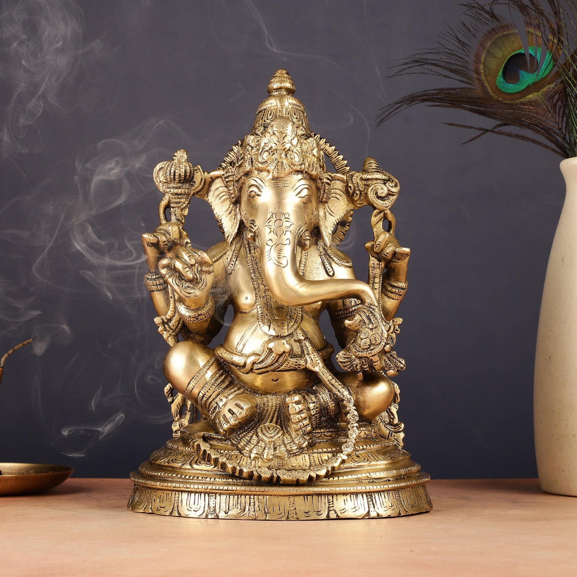 Pure Brass Lord Ganesha Statue 10" finely crafted - Budhshiv.com