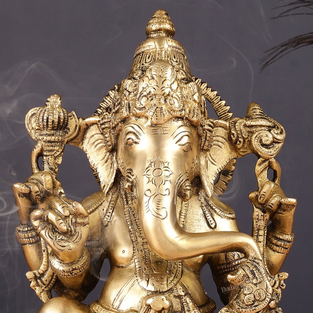 Pure Brass Lord Ganesha Statue 10" finely crafted - Budhshiv.com