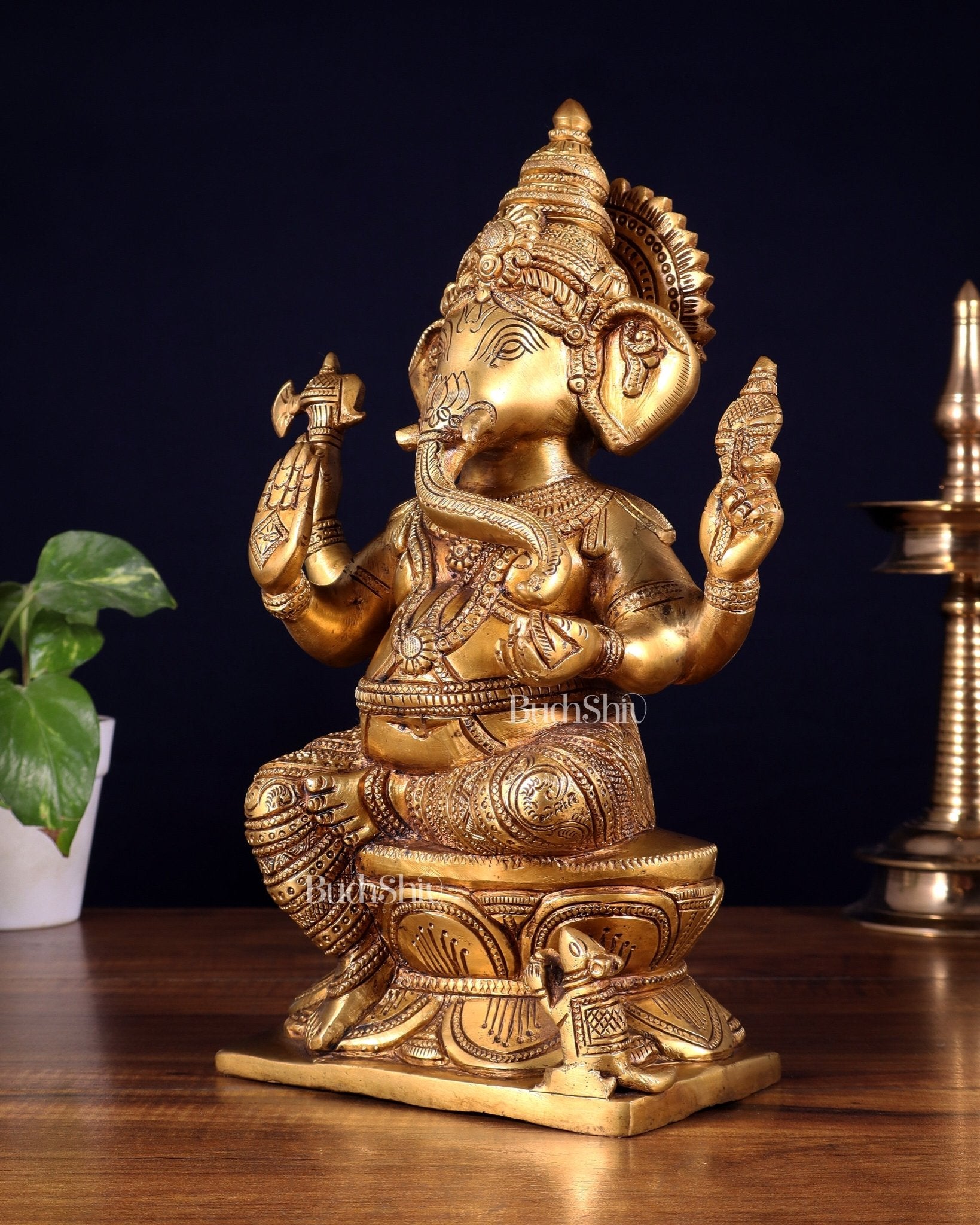 Pure Brass Lord Ganesha Statue – 12 Inch | Handcrafted Idol - Budhshiv.com