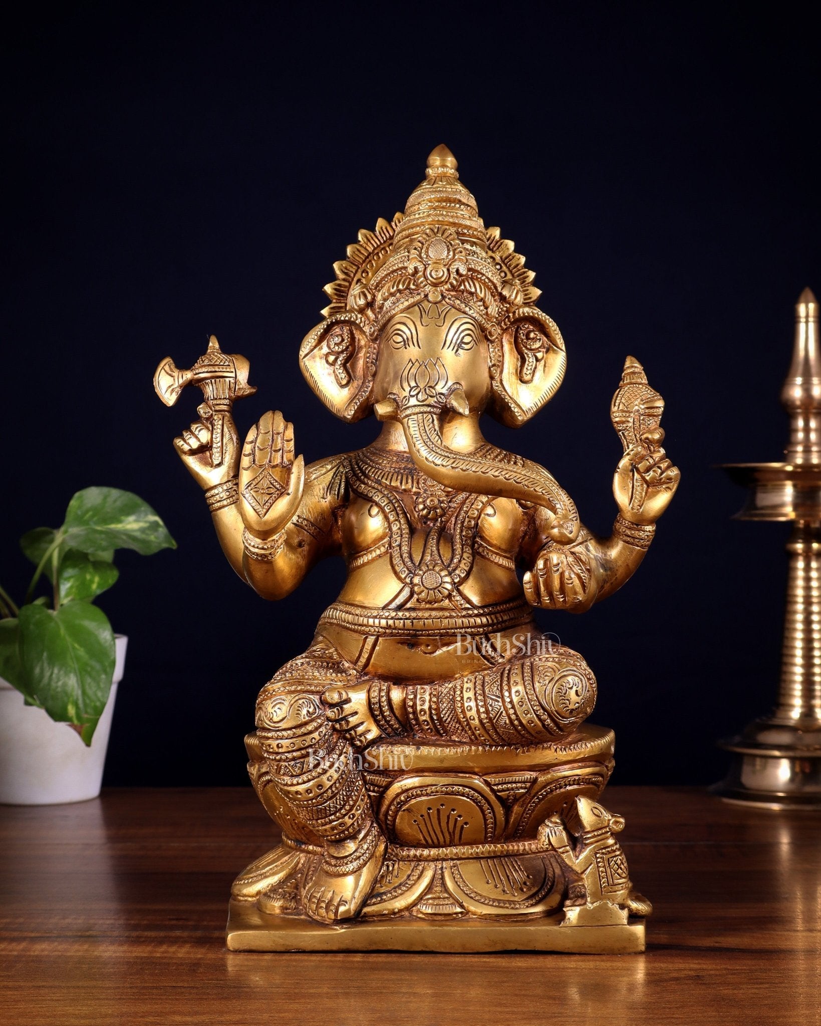 Pure Brass Lord Ganesha Statue – 12 Inch | Handcrafted Idol - Budhshiv.com