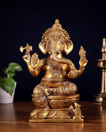 Pure Brass Lord Ganesha Statue – 12 Inch | Handcrafted Idol - Budhshiv.com