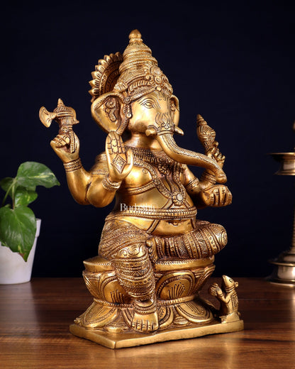 Pure Brass Lord Ganesha Statue – 12 Inch | Handcrafted Idol - Budhshiv.com