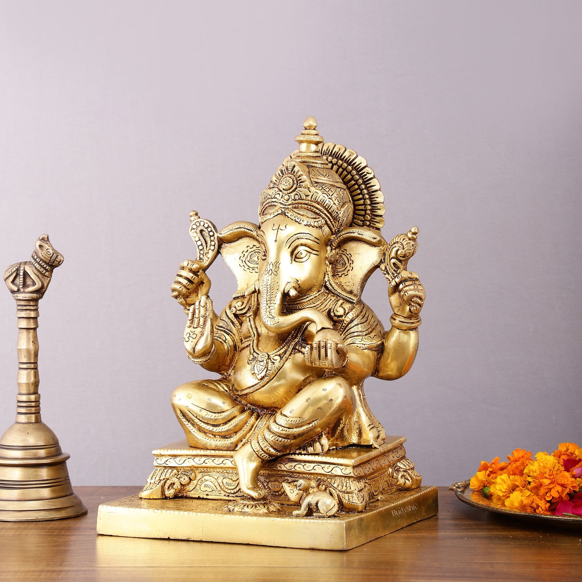 Pure Brass Lord Ganesha Statue - 12" Sacred Sculpture - Budhshiv.com