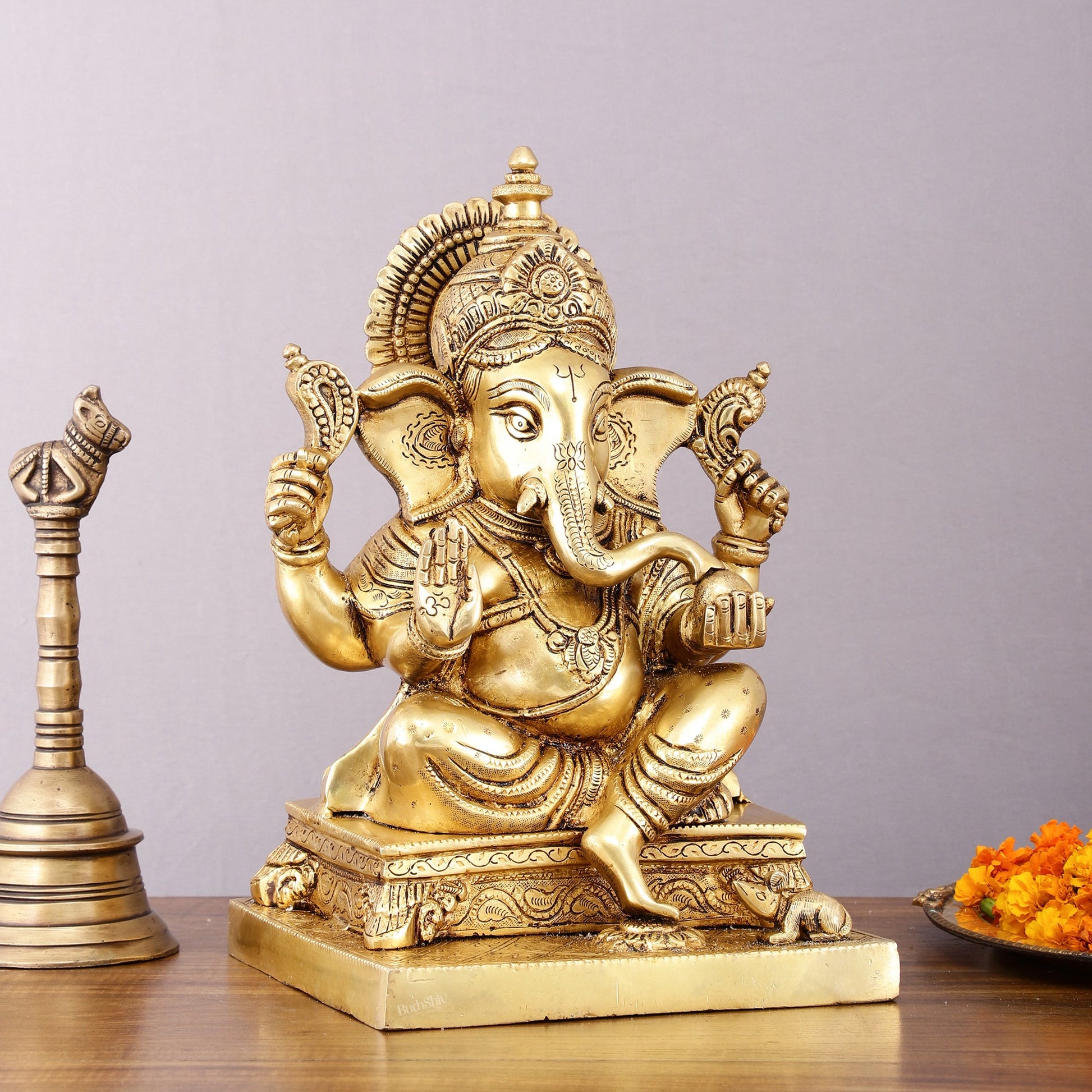 Pure Brass Lord Ganesha Statue - 12" Sacred Sculpture - Budhshiv.com