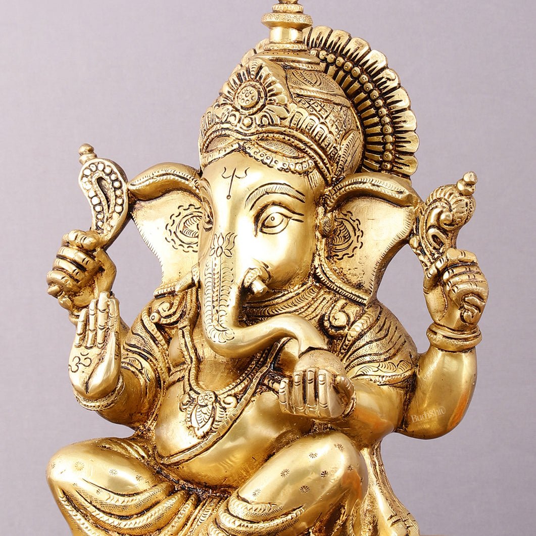 Pure Brass Lord Ganesha Statue - 12" Sacred Sculpture - Budhshiv.com
