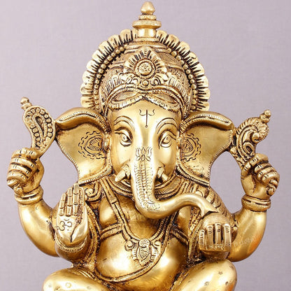 Pure Brass Lord Ganesha Statue - 12" Sacred Sculpture - Budhshiv.com