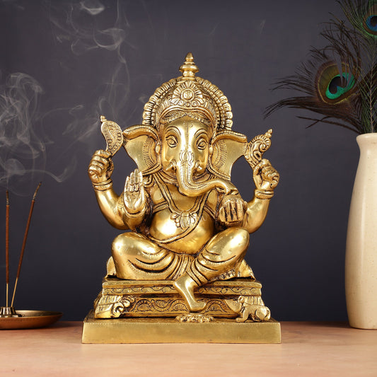 Pure Brass Lord Ganesha Statue 12" - Budhshiv.com