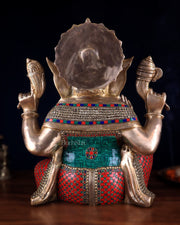 Pure Brass Lord Ganesha Statue - 20 Inch with stonework - Budhshiv.com