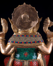 Pure Brass Lord Ganesha Statue - 20 Inch with stonework - Budhshiv.com