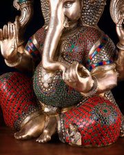 Pure Brass Lord Ganesha Statue - 20 Inch with stonework - Budhshiv.com