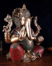 Pure Brass Lord Ganesha Statue - 20 Inch with stonework - Budhshiv.com
