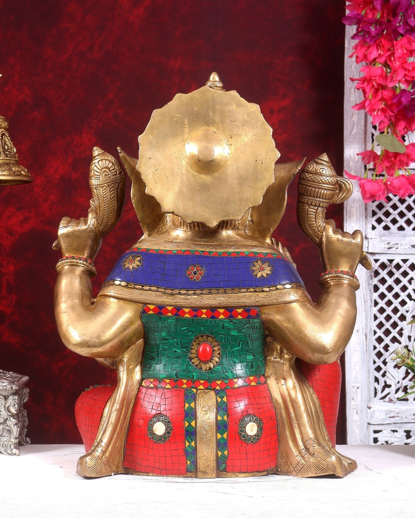 Pure Brass Lord Ganesha Statue - 20 Inch with stonework - Budhshiv.com