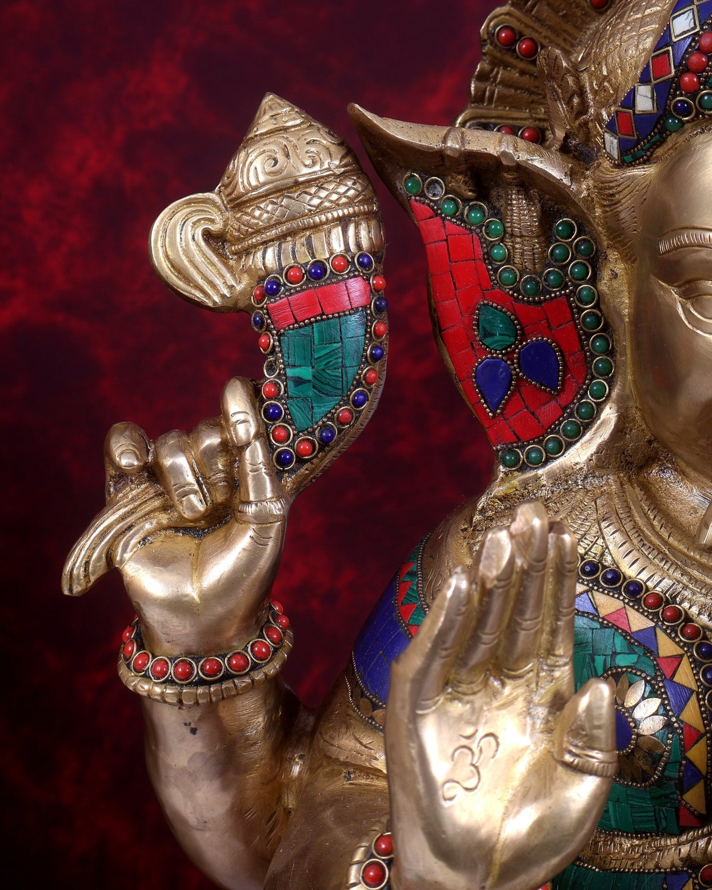 Pure Brass Lord Ganesha Statue - 20 Inch with stonework - Budhshiv.com
