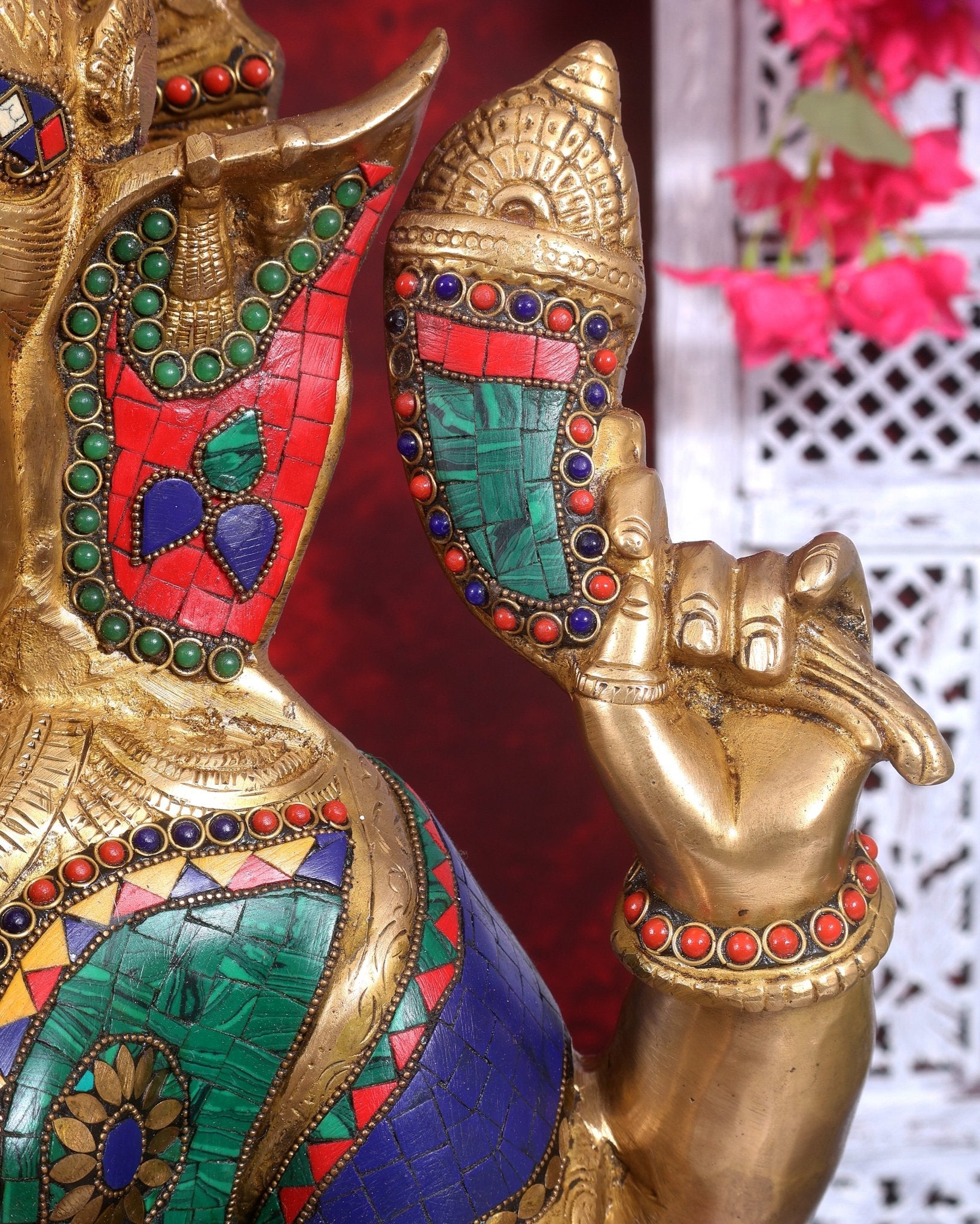 Pure Brass Lord Ganesha Statue - 20 Inch with stonework - Budhshiv.com