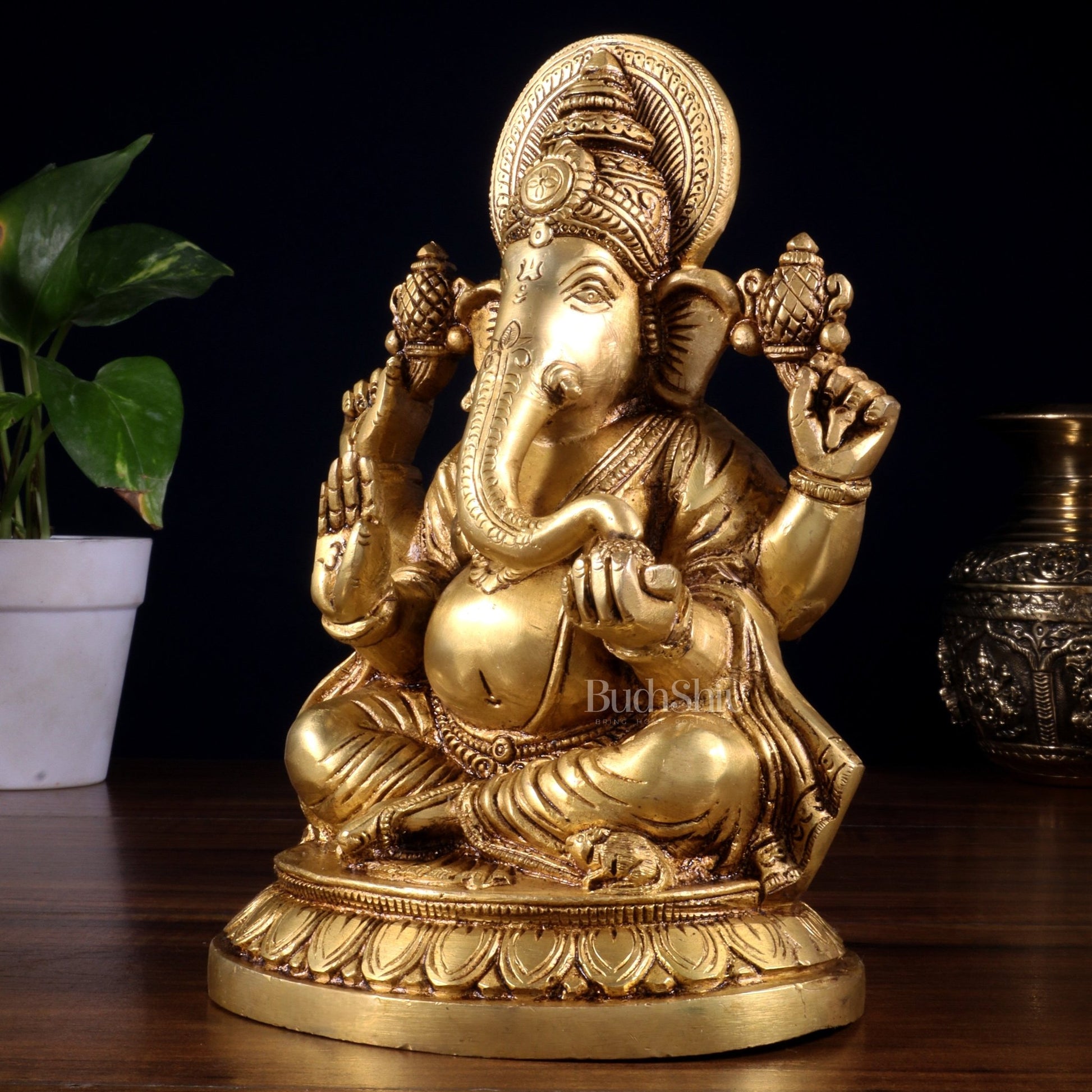 Pure Brass Lord Ganesha Statue (8 Inch) - Budhshiv.com