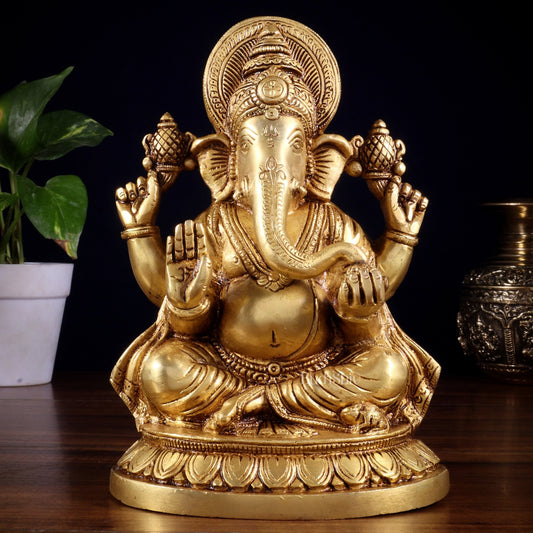 Pure Brass Lord Ganesha Statue (8 Inch) - Budhshiv.com