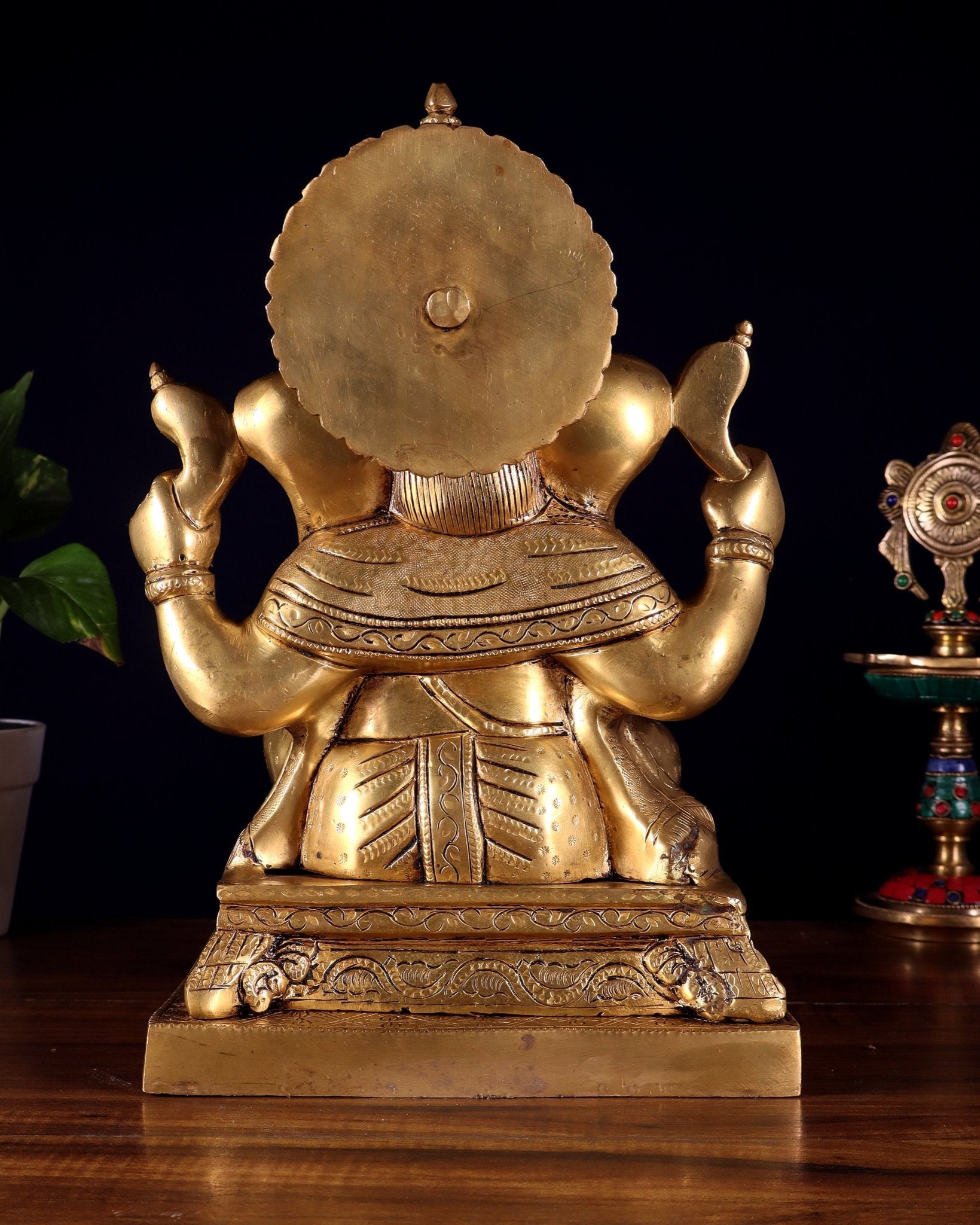 Pure Brass Lord Ganesha Statue – Enhanced Carvings (12 Inch) - Budhshiv.com