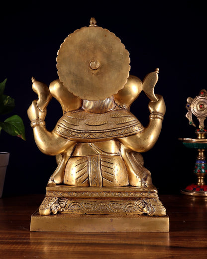 Pure Brass Lord Ganesha Statue – Enhanced Carvings (12 Inch) - Budhshiv.com
