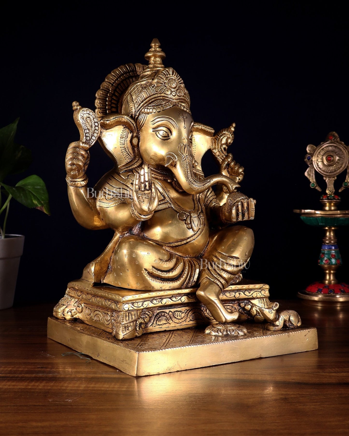 Pure Brass Lord Ganesha Statue – Enhanced Carvings (12 Inch) - Budhshiv.com