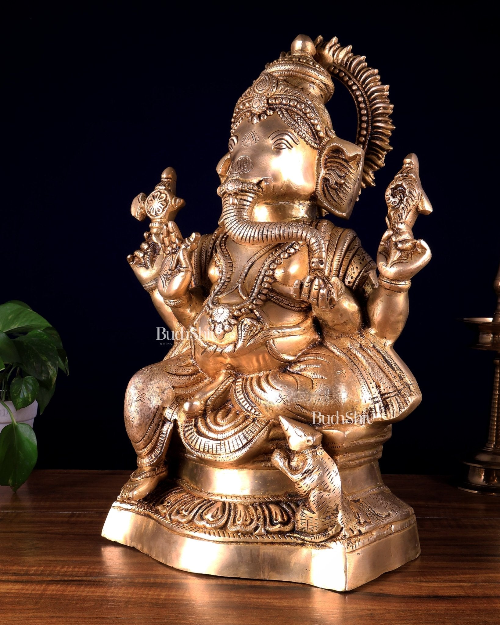 Pure Brass Lord Ganesha Statue – Ideal for House or Office Entrance 18 inch - Budhshiv.com