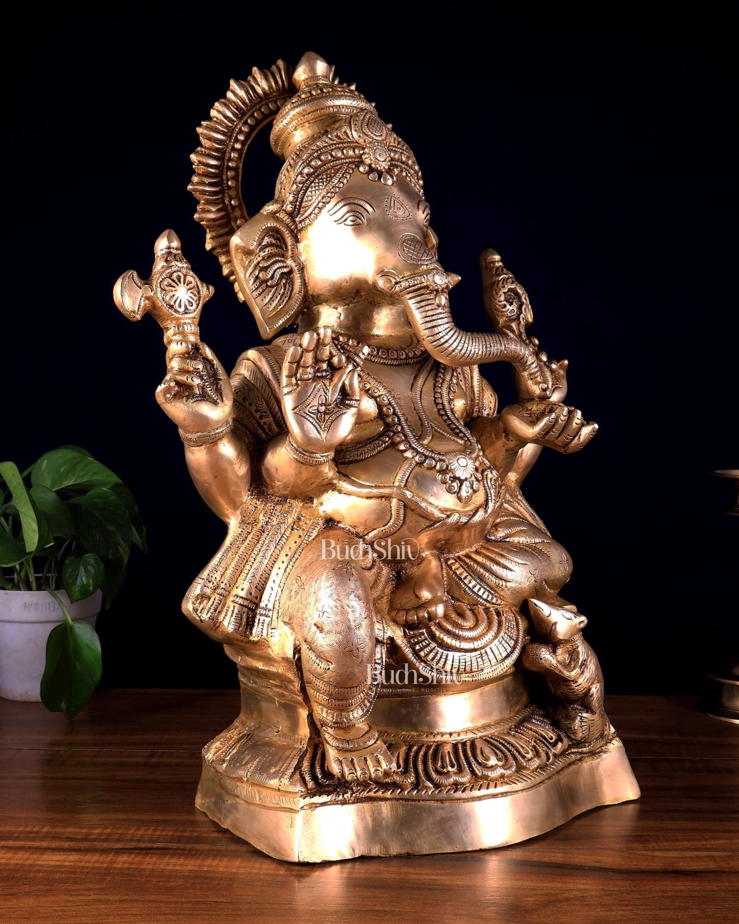 Pure Brass Lord Ganesha Statue – Ideal for House or Office Entrance 18 inch - Budhshiv.com