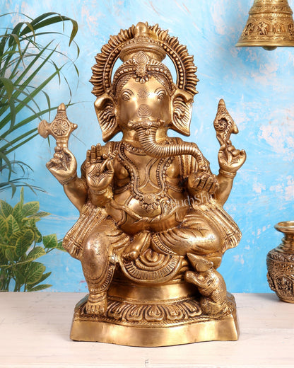 Pure Brass Lord Ganesha Statue – Ideal for House or Office Entrance 18 inch - Budhshiv.com