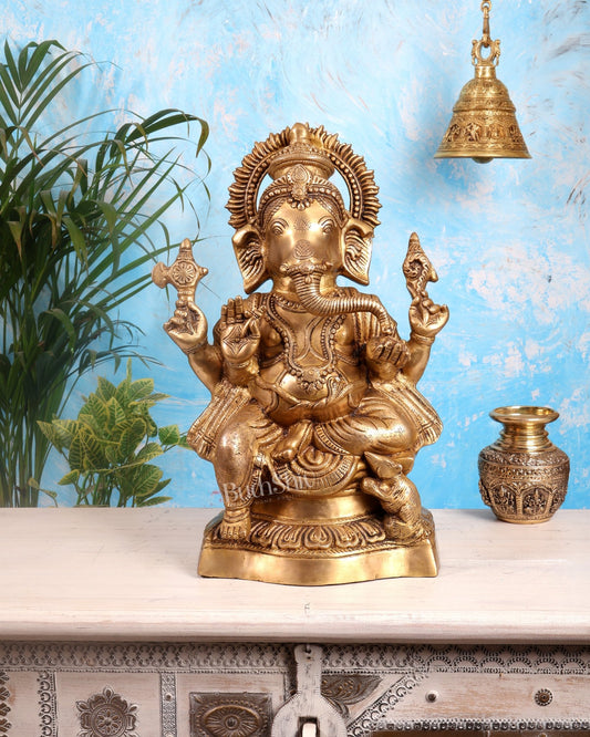 Pure Brass Lord Ganesha Statue – Ideal for House or Office Entrance 18 inch - Budhshiv.com