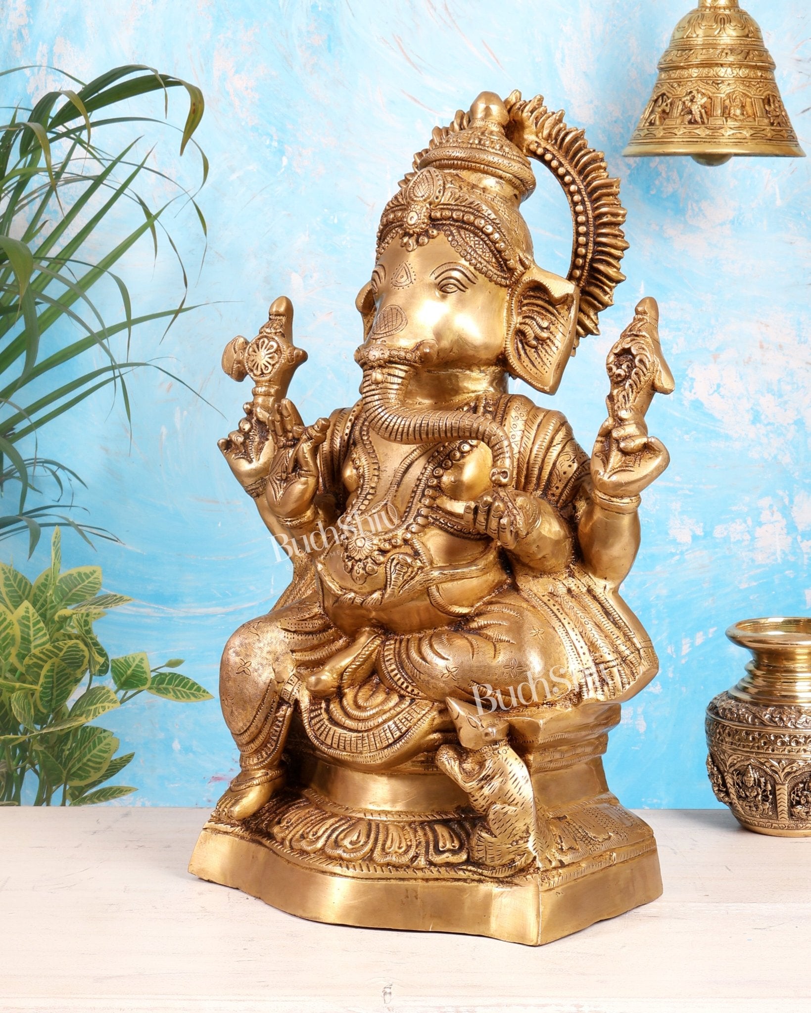 Pure Brass Lord Ganesha Statue – Ideal for House or Office Entrance 18 inch - Budhshiv.com