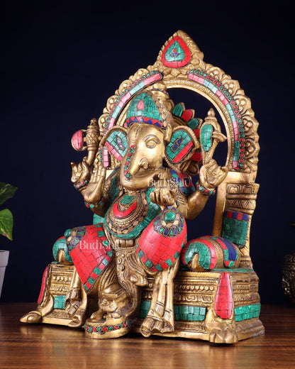 Pure Brass Lord Ganesha Statue multicolour - 17" - Budhshiv.com
