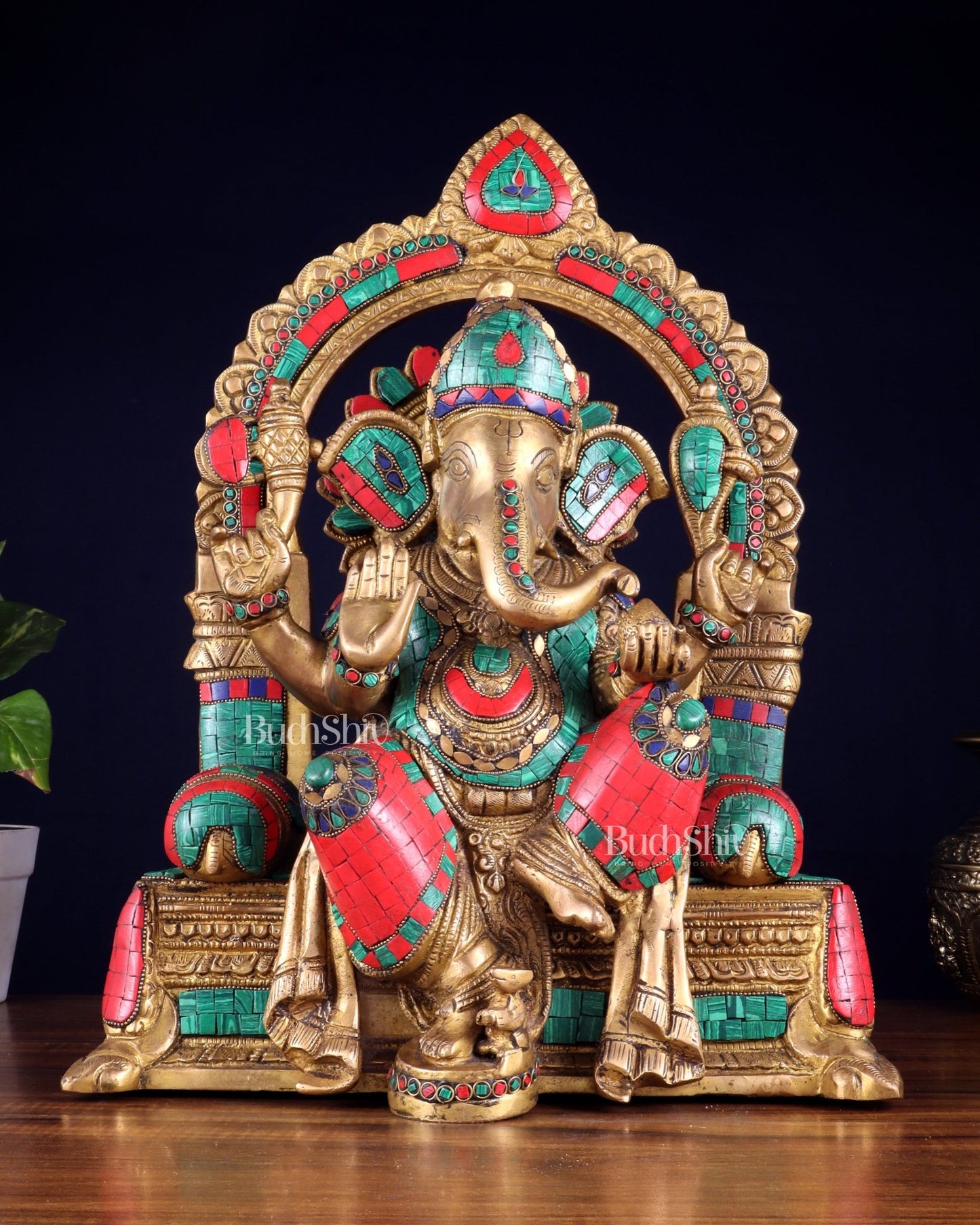 Pure Brass Lord Ganesha Statue multicolour - 17" - Budhshiv.com
