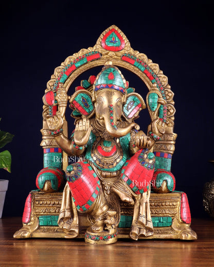 Pure Brass Lord Ganesha Statue multicolour - 17" - Budhshiv.com