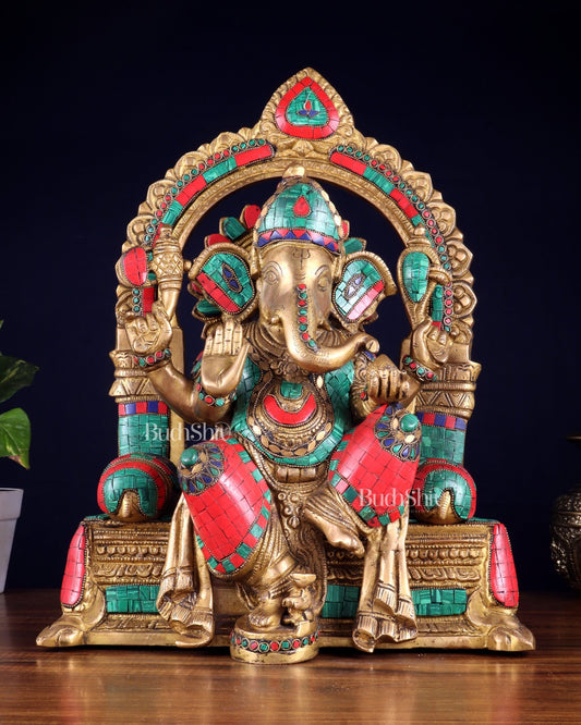 Pure Brass Lord Ganesha Statue multicolour - 17" - Budhshiv.com