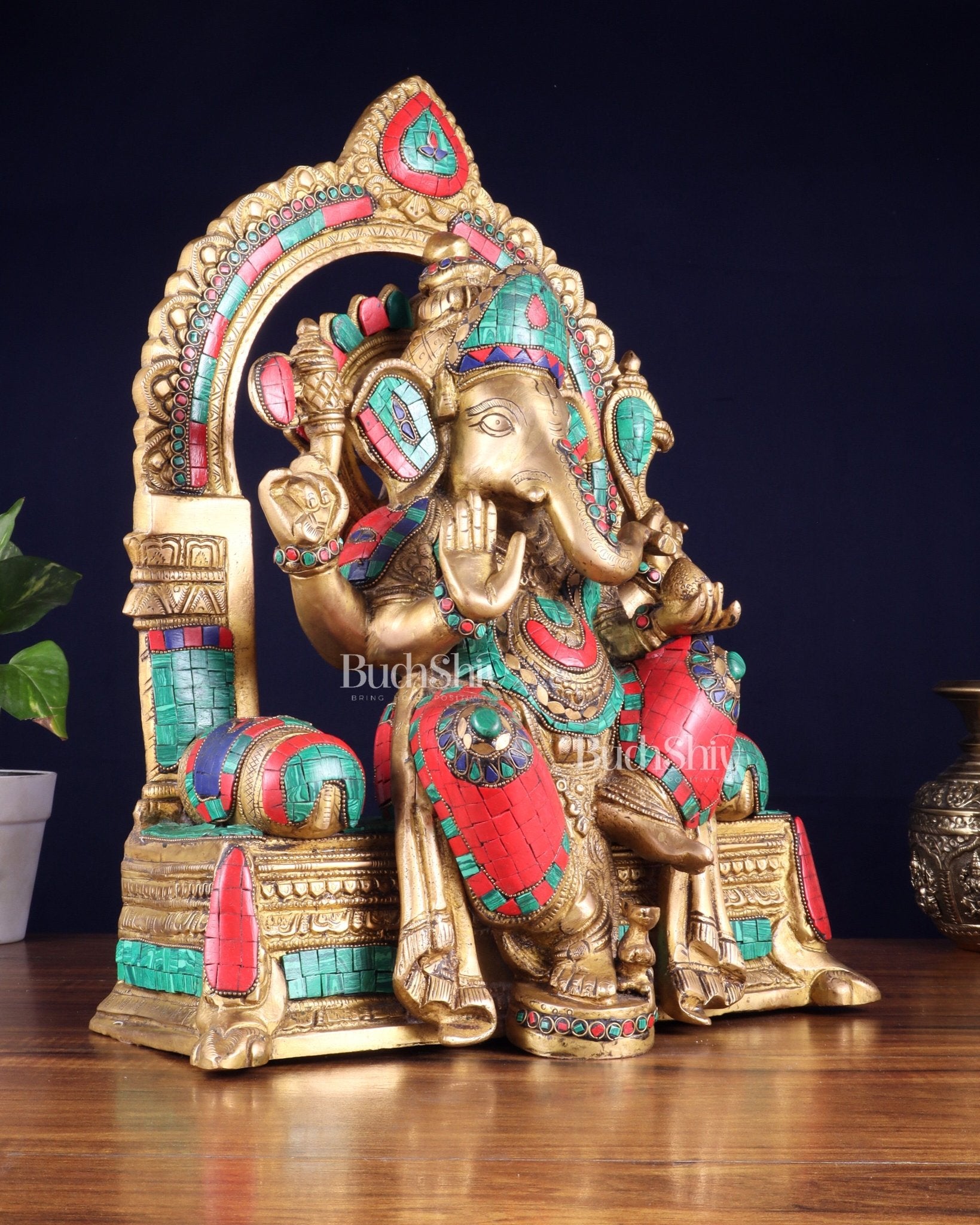 Pure Brass Lord Ganesha Statue multicolour - 17" - Budhshiv.com