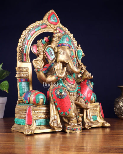 Pure Brass Lord Ganesha Statue multicolour - 17" - Budhshiv.com