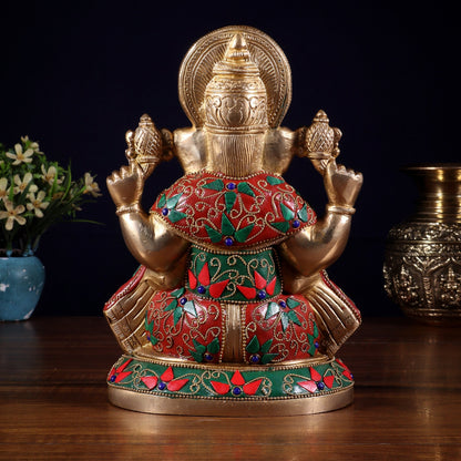 Pure Brass Lord Ganesha Statue – Unique Floral Stonework (8 Inch) - Budhshiv.com