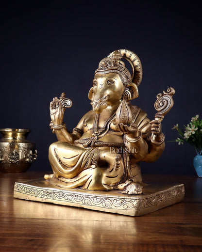 Pure Brass Lord Ganesha Statue with Crossed Legs – 10.5 Inch - Budhshiv.com