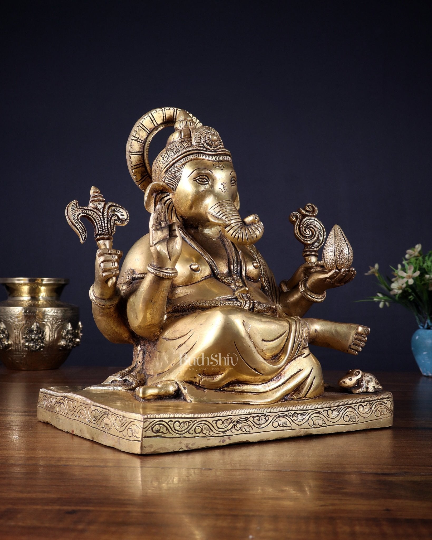 Pure Brass Lord Ganesha Statue with Crossed Legs – 10.5 Inch - Budhshiv.com