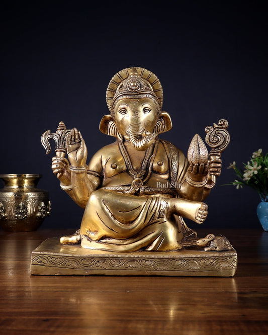 Pure Brass Lord Ganesha Statue with Crossed Legs – 10.5 Inch - Budhshiv.com