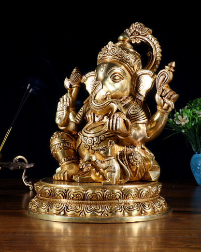 Pure Brass Lord Ganesha Statue with Enhanced Carvings – 11” - Budhshiv.com