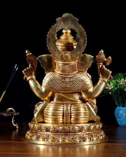 Pure Brass Lord Ganesha Statue with Enhanced Carvings – 11” - Budhshiv.com