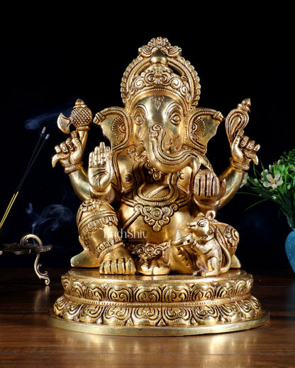 Pure Brass Lord Ganesha Statue with Enhanced Carvings – 11” - Budhshiv.com