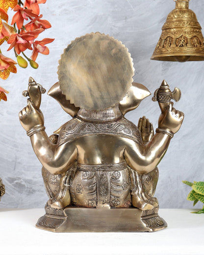 Pure Brass Lord Ganesha Statue with Enhanced Carvings 15.5 inch matte finish - Budhshiv.com