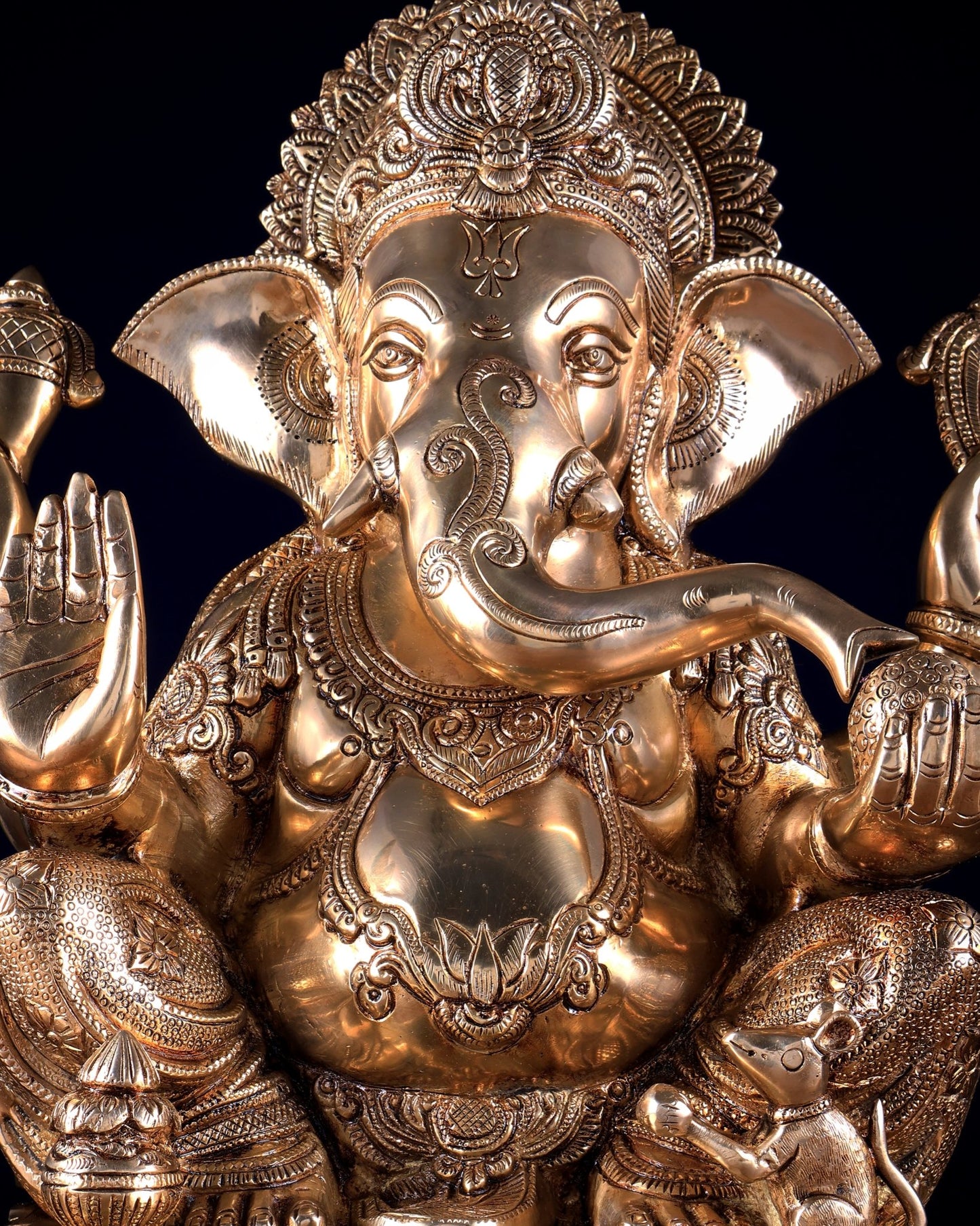 Pure Brass Lord Ganesha Statue with Enhanced Carvings 15.5 inch - Budhshiv.com