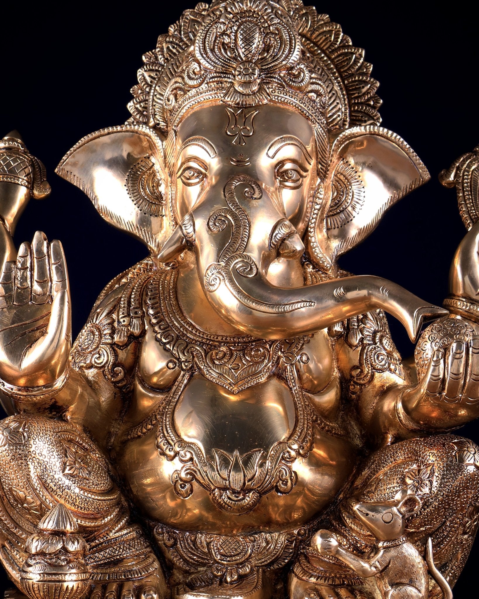 Pure Brass Lord Ganesha Statue with Enhanced Carvings 15.5 inch - Budhshiv.com