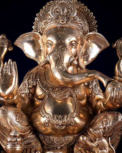 Pure Brass Lord Ganesha Statue with Enhanced Carvings 15.5 inch - Budhshiv.com