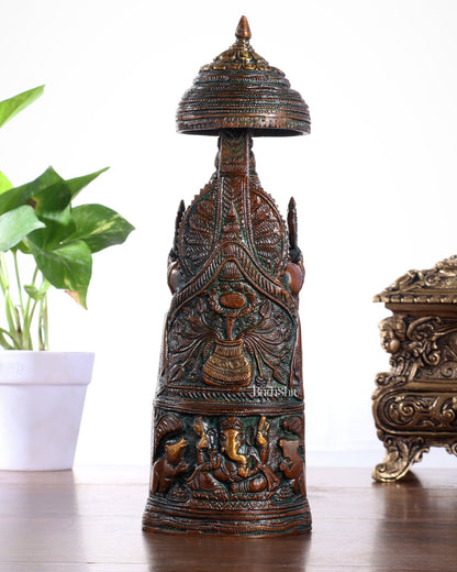 Pure Brass Lord Ganesha Statue with Gajalakshmi Carvings – Copper Tone Finish - Budhshiv.com