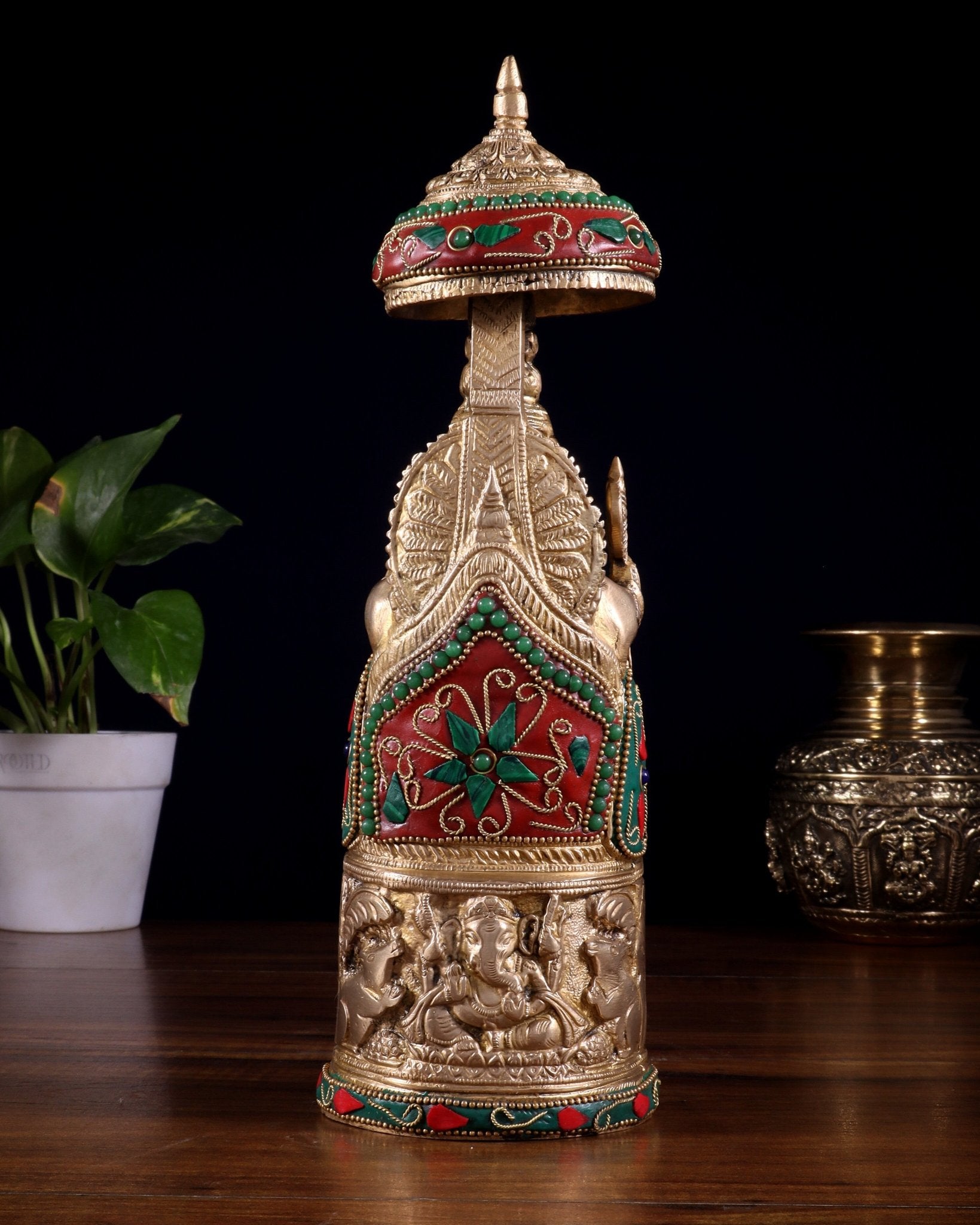 Pure Brass Lord Ganesha Statue with Gajalakshmi Carvings meenakari - Budhshiv.com